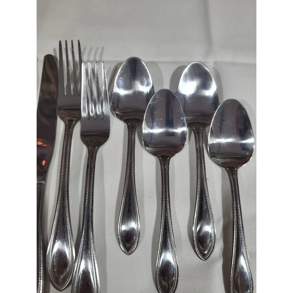 Pfaltzgraff American Bead 18/0 Stainless Flatware 9pc Set Spoons Forks Knives